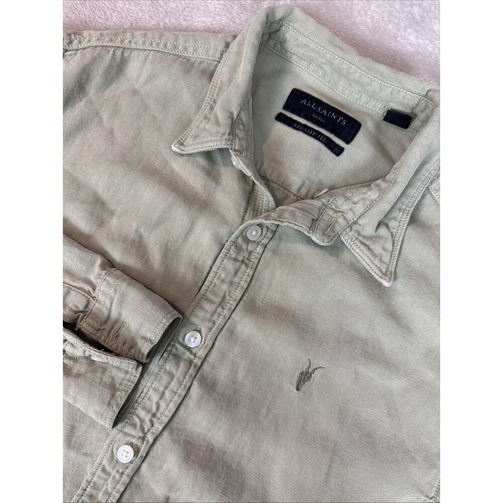 All Saints HAWTHORNE RAMSKULL STRETCH FIT SHIRT S Quiet Luxury Preppy Green